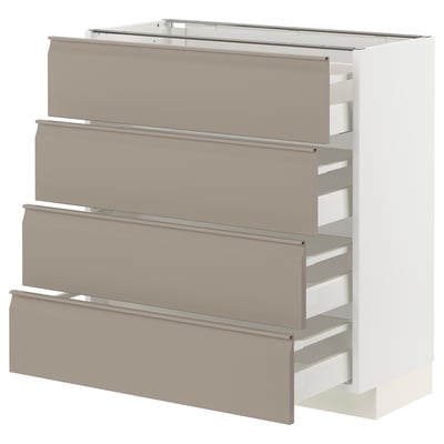Modern METOD kitchen unit in grey-beige with beige drawers, sleek handle, and sturdy construction.