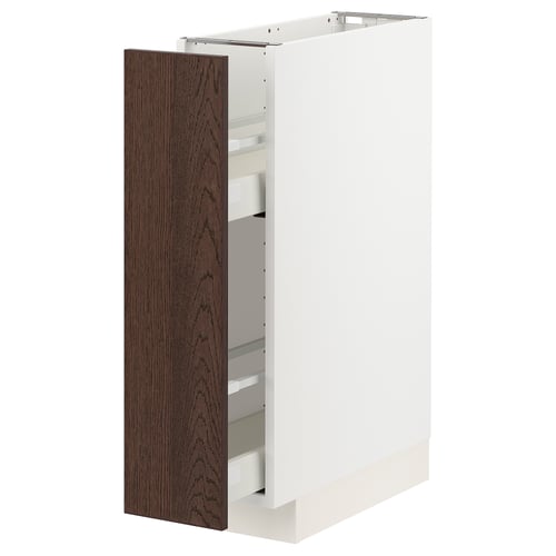 METOD kitchen cabinet with dark wood sinarp fronts, white, rectangular, sturdy frame, pull-out drawers, oak veneer.