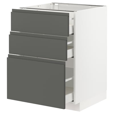 Grey METOD kitchen unit with 3 drawers.