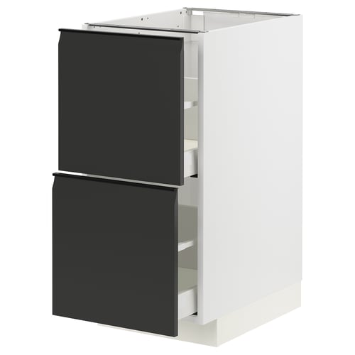 METOD kitchen unit with black matte upplöv drawers, white base, vertical design.