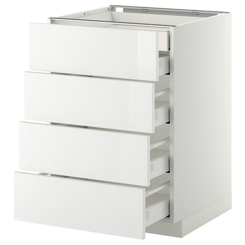 A METOD kitchen unit with white glossy drawers and a sleek design.