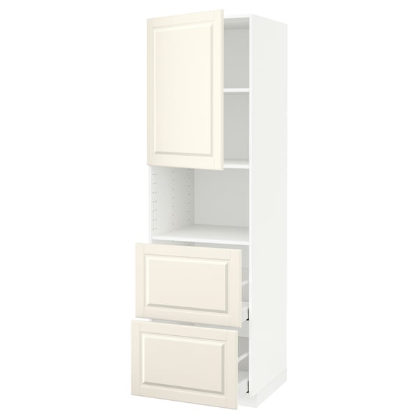 METOD white kitchen cabinet, off-white, three compartments, two drawers, bevelled edges.