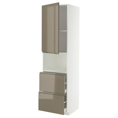 METOD kitchen unit, high gloss brown, sleek design, three compartments, two drawers and cabinet with door.