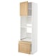 METOD kitchen cabinets in white and oak. Top and bottom drawers with bevelled edges, a tall shelf, and a wooden finish.