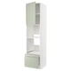 White METOD kitchen unit with green stensund doors, vertical storage, smooth hinges.