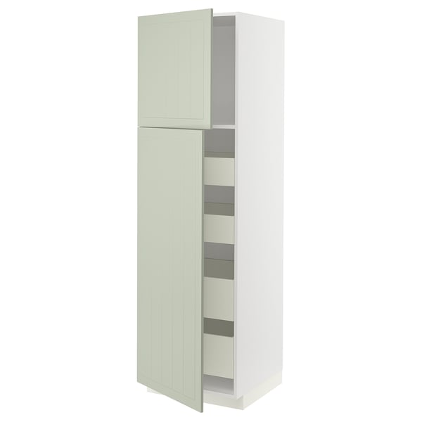 Ikea METOD tall light green cabinet with shelves.