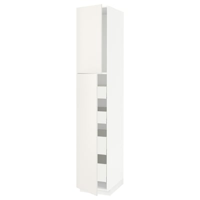 METOD kitchen cabinet, tall white 2-door with glass panels.