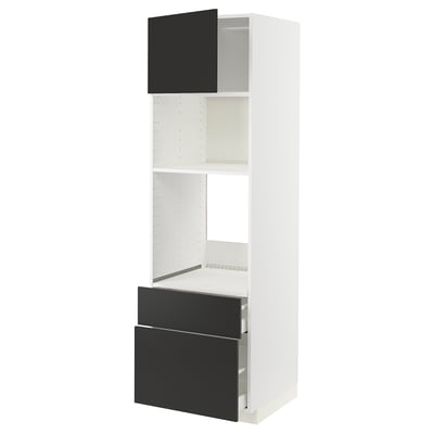 White METOD kitchen unit with black nickeby doors, modern & adjustable storage.