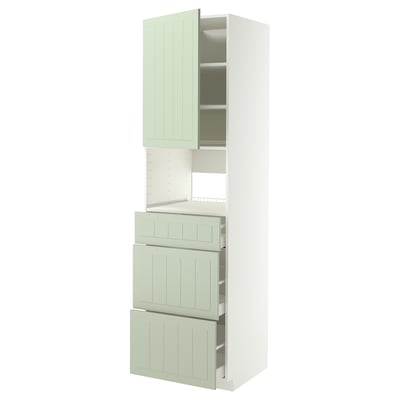 METOD kitchen cabinet with green stensund fronts. Vertical storage with drawers and shelves, modern design.