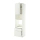 A white METOD kitchen cabinet unit with doors and open shelves.