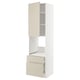 A white METOD kitchen unit with beige havstorp fronts, featuring drawers and adjustable shelves.