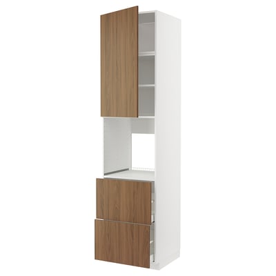 METOD kitchen cabinet with walnut finish, drawers, and adjustable shelves.