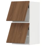 Modern white cabinet with walnut doors, sleek & simple design.