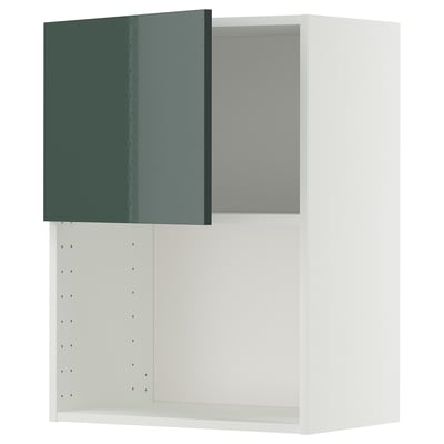 Modern kitchen cabinet set, white with green doors, rectangular, glossy finish.