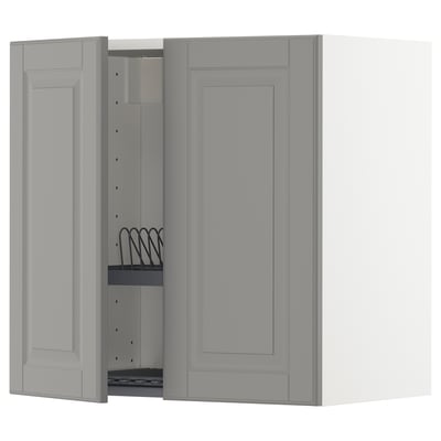 METOD wall cabinet, grey with bevelled door, steel rack.