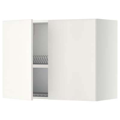 METOD white kitchen cabinet, square, smooth finish, 2-door with 1 shelf, acts as dish drainer.