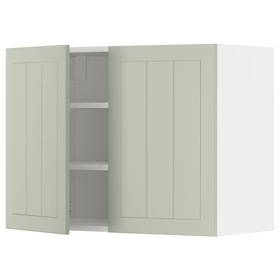 Light green METOD kitchen cabinet, rectangular with adjustable shelves, simple design.