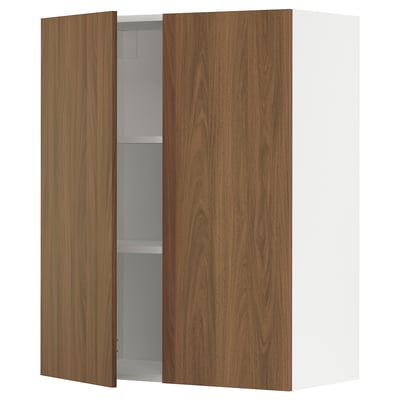 METOD kitchen cabinet, walnut-brown, wood-vein finish, 2 doors, adjustable shelf.