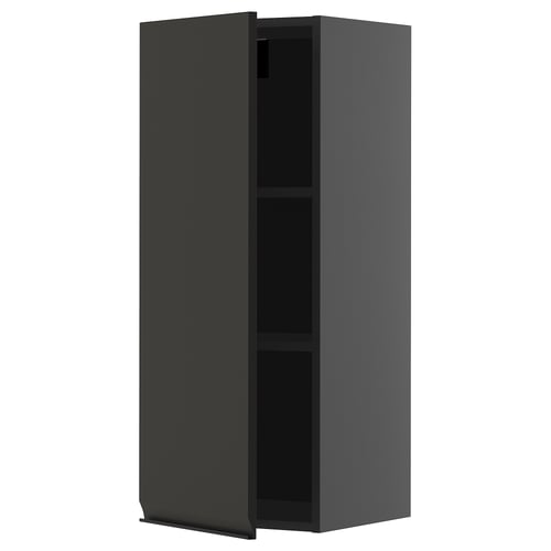 Modern gray wall cabinet, two shelves, sleek matte finish.