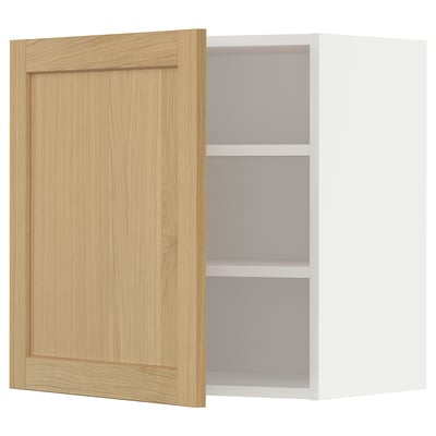 METOD wall cabinet, oak & white, square, 2 shelves, frameless.