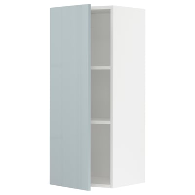 Modern high-gloss grey-blue cabinet, rectangular with two shelves.