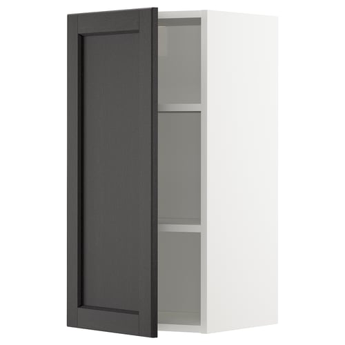 METOD kitchen cabinet, black-stained wood, rectangular shape with shelves.
