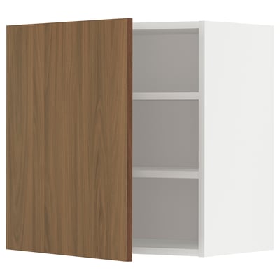 METOD cabinet, wooden door, 2 white shelves, minimalist design
