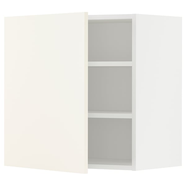 METOD kitchen cabinet: white, rectangular, with three shelves, open door.