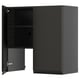 Black METOD kitchen cabinet, modern design, matte finish, square shape, with integrated handle, open door revealing inner shelves.