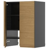 A modern kitchen cabinet, named METOD, with oak-effect doors and grey sides, featuring a minimalist design with integrated handles.