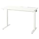 A white MITTZON adjustable desk with a rectangular top and metal legs. It cable management and a small compartment for organizing small items.