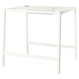 A white MITTZON desk with a metal frame. Its rectangular, has a simple design, and includes basic cable management for organization.
