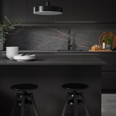 MÖCKLARP Custom made worktop, matt black/brown stone effect/high pressure porcelain, 1 m²x2.0 cm