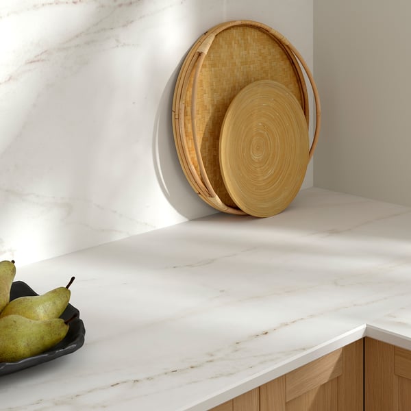 MÖCKLARP Custom made worktop, matt off-white/marble effect high pressure porcelain, 1 m²x2.0 cm