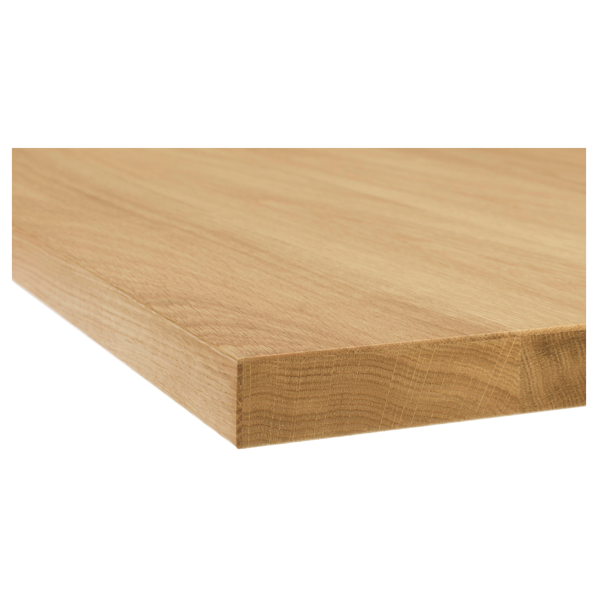 Light wooden countertop edge. Smooth finish, shows natural wood grain.
