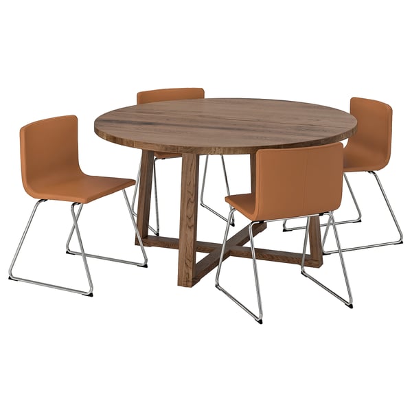 Morbylanga Bernhard Table And 4 Chairs Oak Veneer Brown Stained Mjuk Golden Brown Ikea