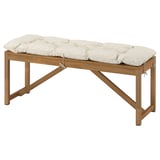NÄMMARÖ Bench with cushion, light brown stained/Kuddarna light grey-beige, 120 cm