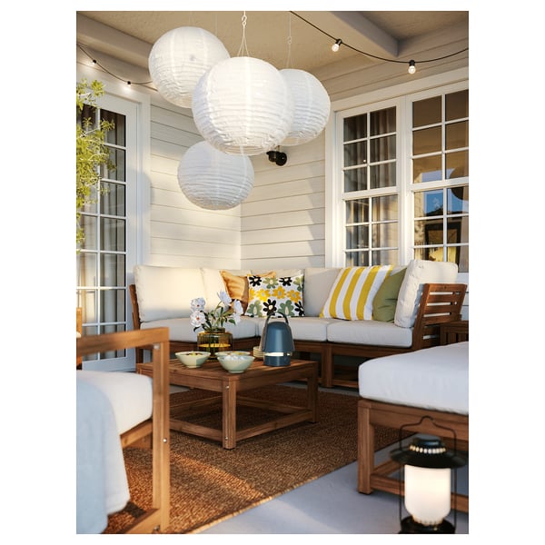 NÄMMARÖ Modular corner sofa, 3-seat, outdoor light brown stained/Frösön/Duvholmen beige