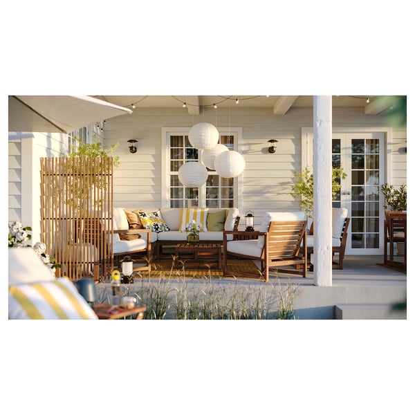 NÄMMARÖ Modular corner sofa, 3-seat, outdoor light brown stained/Frösön/Duvholmen beige