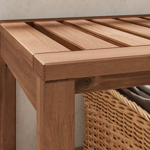NÄMMARÖ outdoor table, light brown acacia wood, slatted design.