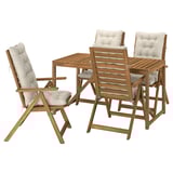 NÄMMARÖ Table+4 reclining chairs, outdoor, light brown stained/Kuddarna light grey-beige, 140x75 cm