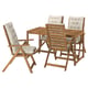 NÄMMARÖ Table+4 reclining chairs, outdoor, light brown stained/Kuddarna light grey-beige, 140x75 cm
