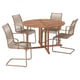 Option: Round outdoor dining set with 4 smooth beige chairs and a wooden table.