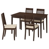 NÄSINGE dark brown dining set with beech veneer, including a square table and four cushioned chairs.