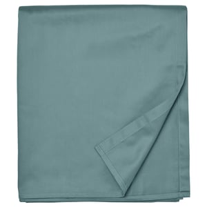 NATTJASMIN bed sheet, blue-green, rectangular, sateen-weave, pleated edge.