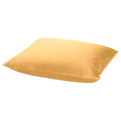 A yellow rectangular pillowcase named NATTJASMIN, smooth with a golden hue, made from cotton and lyocell, featuring an envelope closure.