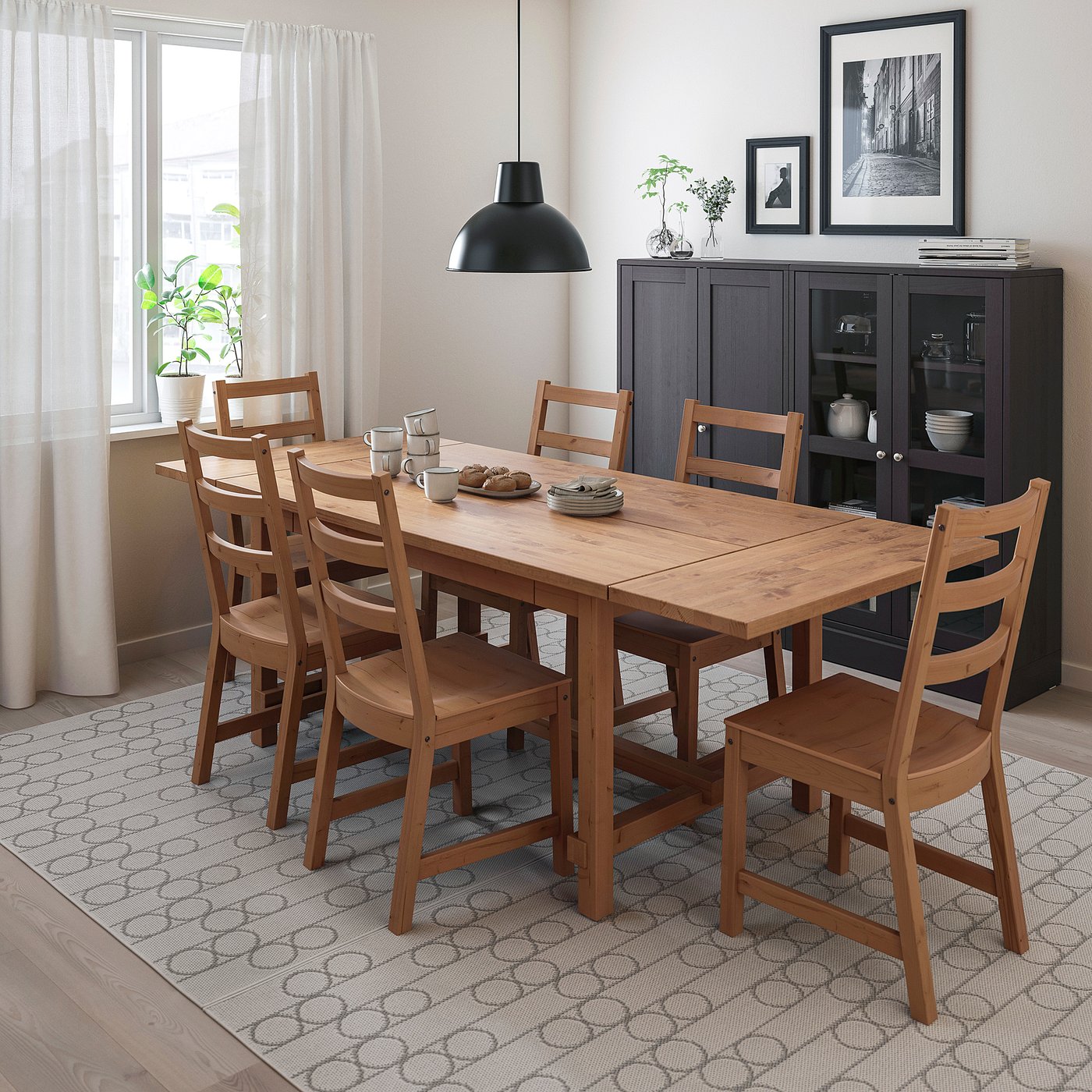 NORDVIKEN / NORDVIKEN table and 6 chairs, antique stain/antique