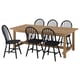 Oak dining set with 6 chairs, blending rustic & modern styles.