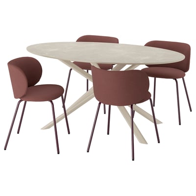 NORRMJÖLE / KRYLBO Table and 4 chairs, beige marble effect/Tibbleby dark red, 170x97 cm