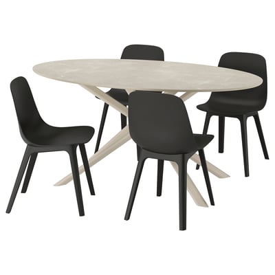 NORRMJÖLE / ODGER Table and 4 chairs, marble effect beige/anthracite, 170x97 cm